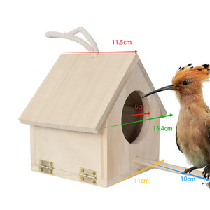 Wooden <b>Bird</b> Feeder Rectangle 15x11.5x14.4cm Durable Hanging Nest For Parrots DIY - Product Image 2