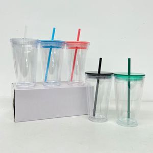 แก้วพลาสติกใสแบบมีรูสำเร็จรูป ขนาด 16 ออนซ์ สำหรับพิมพ์ลาย DIY พร้อมโลโก้แบบกำหนดเอง แก้วน้ำอะคริลิคใสสีสันสดใส ขนาด 16 ออนซ์ - Product Image 2