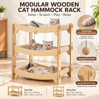 Hamac pour chat en bois à deux ou trois niveaux avec griffoirs incurvés et balles suspendues, conception personnalisée OEM ODM