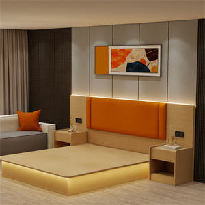 Cadre de lit en bois bon marché personnalisé simple double roi reine et tête de lit avec armoire et tables de chevet pour ensemble de chambre d'hôtel 3 étoiles - Product Image 1