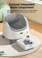 Litière pour chat automatique à double capteur de sécurité, auto-nettoyante, avec contrôle par application, gris-blanc, sacs poubelles en plastique inclus
