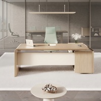 Bureau de direction moderne en forme de L avec bords incurvés, en panneau MFC argenté, avec armoire latérale de rangement pour bureau de gestionnaire