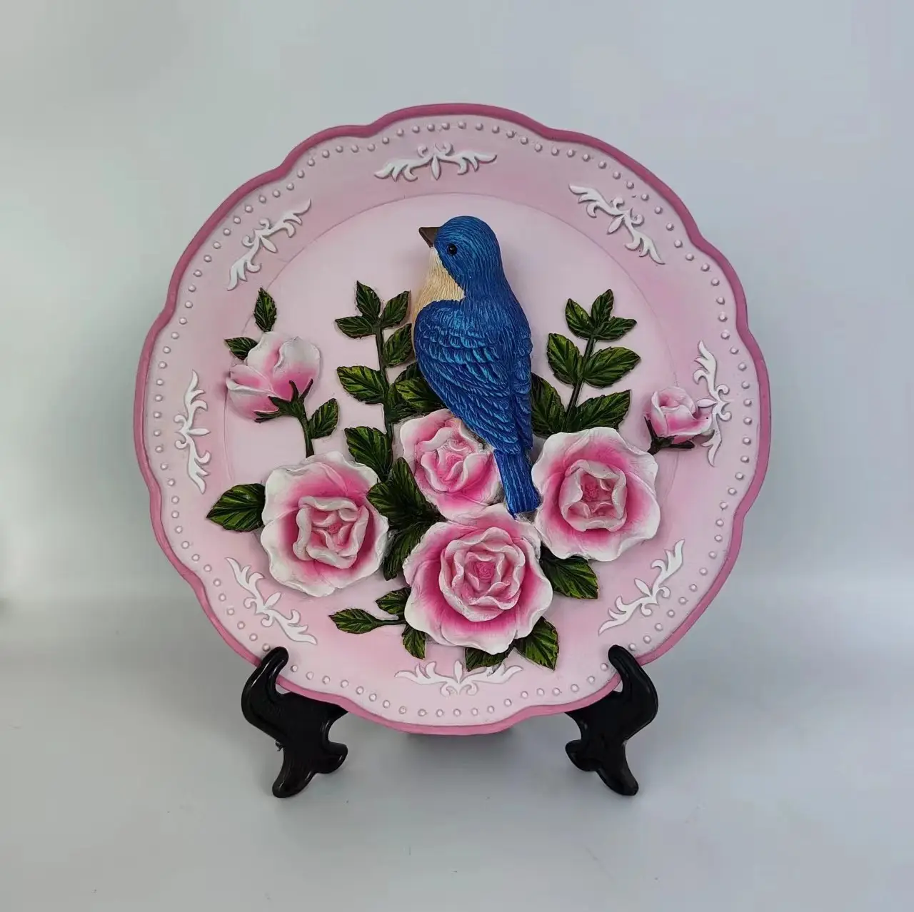 Kreative hochwertige Blue Bird Pink Blumen platte mit Ständer für Home Tisch geschenke Dekoration (kein Ständer)