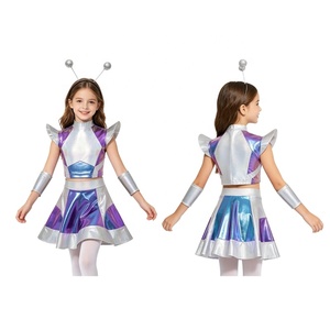 Ensemble de déguisement d'astronaute pour filles de 6 à 16 ans, avec bandeau à antenne, jupe métallique et brassards, costume de fête 4 pièces personnalisé - Product Image 4