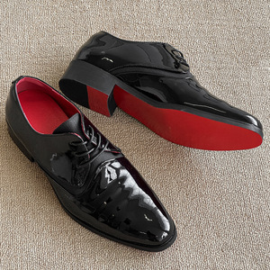 2026 Men's Elegant Pointed <b>Toe</b> Shiny Lace Up Shoes Pleated Detail Red Sole Dress Shoes - Product Image 2