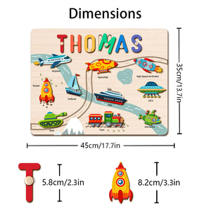 Jeu éducatif en bois Thomas pour enfants de 2 à 4 ans, puzzle de transport avec véhicules et personnalisation du nom, unisexe - Product Image 3