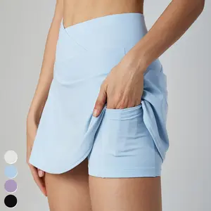 Bayanlar 2-in-1 elastik çapraz kemer tenis etek özel Logo spor spor kısa elbise Golf etekler Mini tenis etek kadınlar