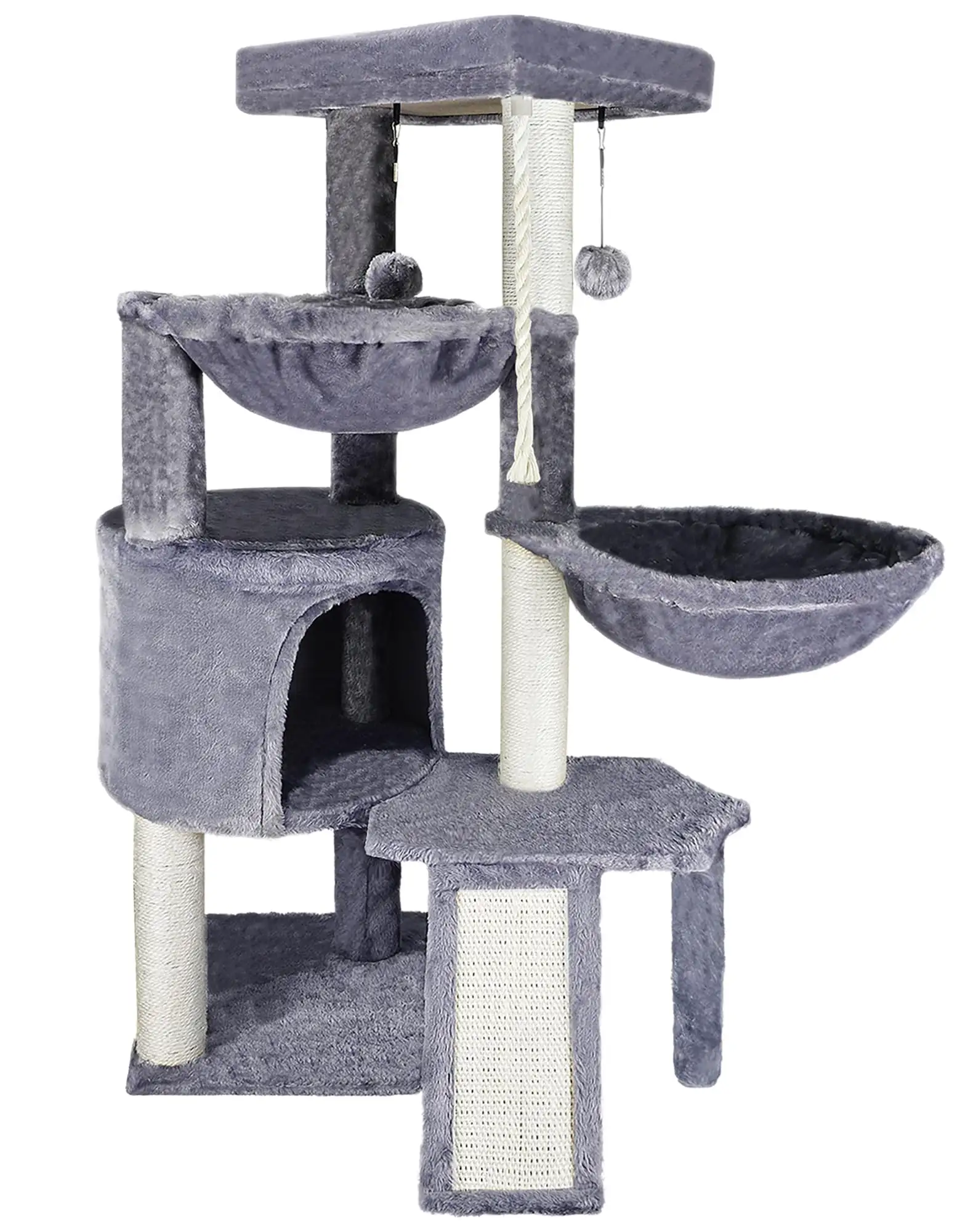 Torre de teto de madeira para animais de estimação, alta e moderna, ecológica, sustentavel, multicível, árvore de gatos, sisal, pelúcia, piso cinza, torre de escalada