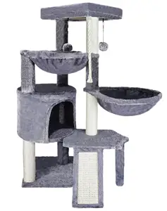 키가 큰 현대 친환경 애완 동물 제품 지속 가능한 다단계 나무 고양이 나무 사이잘룩 봉제 모피 등반 회색 바닥 천장 타워