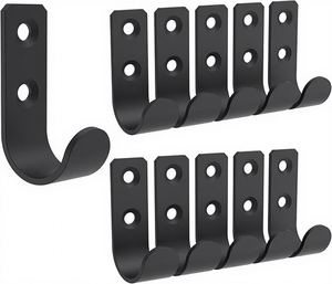 <b>Black</b> Metal Wall Hooks with Screws, Heavy Duty Coat Hangers for Hanging Clothes - Product Image 1