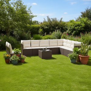 Set Divano da Giardino in Vimini PE Marrone, Arredamento da Esterno dal Design Contemporaneo, Impermeabile con Cuscini in Schiuma ad Alta Densità - Product Image 2