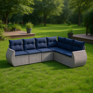 Conjunto de Sofá de Jardín de Poliratán Gris con Cojines, Muebles de Exterior de Estilo Contemporáneo, Diseño Impermeable - Product Image 2