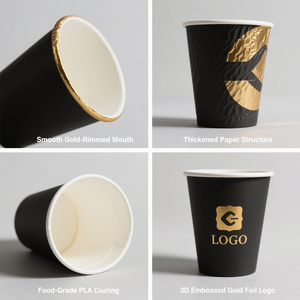 ถ้วยกระดาษฟอยล์สีทองแบบใช้แล้วทิ้งพร้อมฝา PS ขนาด4ออนซ์8ออนซ์12ออนซ์โลโก้ที่กำหนดเอง - Product Image 4