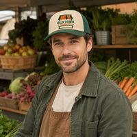 Casquette 5 panneaux à calotte basse, style urbain, avec étiquette tissée personnalisée en polyester/coton, pour les vendeurs de marché, faible MOQ et échantillonnage rapide