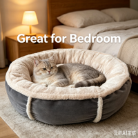Coussin pour chien en fausse fourrure haute densité, rond, en forme de donut, pour chat, multi-tailles, chaud, doux, apaisant, fabricant en gros
