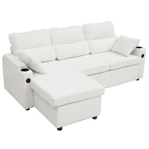 Ghế sofa có thể chuyển đổi 2in1, giường nệm có hình dạng với bộ lưu trữ, cổng USB, giá đỡ cốc và ghế dài có thể đảo ngược - Product Image 1