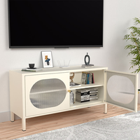 Meuble de salon moderne, meuble TV en métal, support TV réglable avec rangement, meuble en métal à 2 portes, unité de rangement pour la maison
