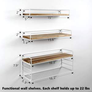 Étagères murales multifonctionnelles flottantes en fer blanc, doublement sculptées, style ferme, pour rangement d'épices, salle de bain, salon, garage, bijoux - Product Image 2