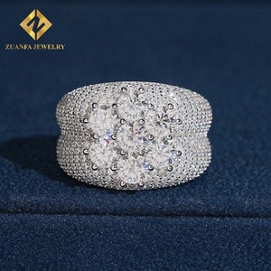 Anillo de banda ancha con diamantes de imitación ZUANFA JEWELRY, estilo hip hop, completamente cubierto de diamantes, plata 925, moissanita, brillante, para fiestas - Product Image 1