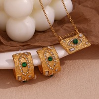 Ensemble de Bijoux Tendance en Acier Inoxydable Plaqué Or Léger de Luxe, Collier Pendentif Zircone Œil de Malachite Style Ins, Chaîne Géométrique