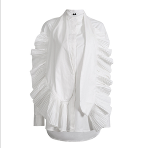 Las nuevas camisas blancas de otoño para mujer están diseñadas con <span class=keywords><strong>volantes</strong></span> plisados elegantes y exagerados - Product Image 1