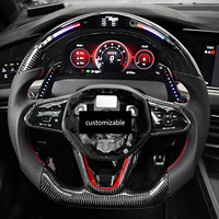 Volant en fibre de carbone pour Volkswagen Golf MK6 MK7 MK7.5 GTI R Line, Alcantara suède, surpiqûres rouges, palettes de changement de vitesse magnétiques