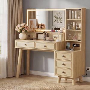OEM Modern Makeup Vanity Desk Large <strong>LED</strong> Light <strong>Mirror</strong> 7 Drawers Charging Station <strong>Dressing</strong> <strong>Table</strong> Adjustable Shelves Eco-Friendly - Product Image 1