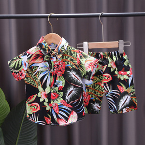 Ensemble de vêtements pour garçon décontracté en coton imprimé, style plage, été, chemise à manches courtes + short, 2 pièces - Product Image 4