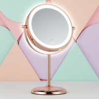 Miroir cosmétique à LED double face rechargeable à hauteur réglable, grossissement 3x/5x/7x/10x, rotation à 360°, personnalisé
