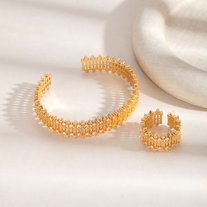 Vintage Court Style Diamond Encrusted Lace <b>Crown</b> Openwork Bracelet And <b>Ring</b> Set Designer Jewelry Gold And Silver Party Unisex - Product Image 3