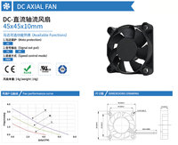 Ventilateur axial DC à pales en plastique PBT 45x45x10mm 5-12-24V, roulements à billes, durée de vie de 70 000 heures, ventilateur de refroidissement d'air OEM ODM