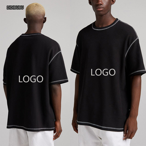DIDIBUBU Black Contrast Stitching White T-shirt Men Plain Ribbing Neck Tee Oversize Fit T shirts