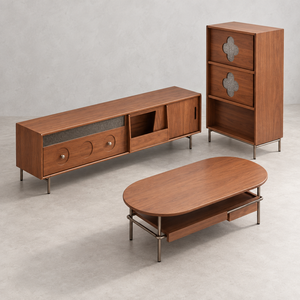 WYRAX Loft Apartment 3-teiliges Wohnzimmer-Möbelset mit <span class=keywords><strong>TV</strong></span>-Ständer, zweistufigem Couchtisch und hohem Aufbewahrungsschrank - Product Image 4