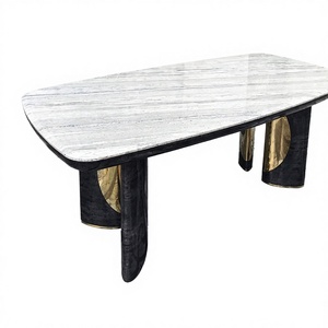 Modern Luxury Marble Top Dining <b>Table</b> Large Rectangle Stone Conference <b>Table</b> with Brass Base for Villa - Product Image 1