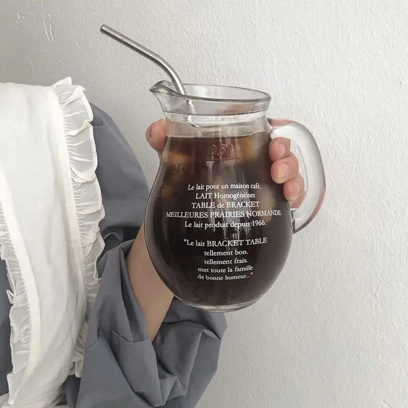 Vendita calda 500ml di alta qualità lettera di stampa di vetro teiera tazza di vetro tazza di caffè con manico trasparente bicchieri