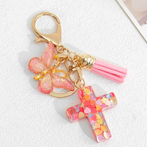 Porte-clés Papillon Tendance Rose à Paillettes en Acrylique avec Lettres, Charme de Sac Mignon, Pendentif pour Femmes et Filles, Décoration de Sac à Main - Product Image 3