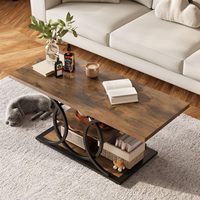 Table basse de rangement à 3 niveaux GiftGo Bolide BLD-CT003, style rustique industriel, ferme élégante, cadre en métal, design rectangulaire en bois
