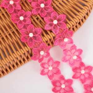 Ruban de dentelle brodé de perles florales romantiques de haute qualité, 3,3 cm, pour la garniture de vêtements, 5 yards/rouleau - Product Image 6