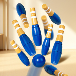 Jeu de bowling en bois pour enfants - Jeu sportif d'intérieur <span class=keywords><strong>et</strong></span> d'extérieur pour garçons <span class=keywords><strong>et</strong></span> filles - Jouet interactif familial - Product Image 2