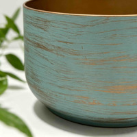 Set 2 Pot Tanaman Logam Turquoise Brushed Metal Vintage Distressed Bulat untuk Dekorasi Rumah dan Taman di Meja Dalam Ruangan
