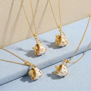 Collar con Colgante de Animalito Adorable, Chapado en Oro de 18K, con Esmalte, Conejo, Zorro, Gato, Perro, Cuentas, Joyería de Moda Unisex, Regalo - Product Image 3