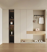 Meuble à chaussures moderne pour entrée avec étagères ouvertes et tiroirs à LED pour salon, entrée, beige