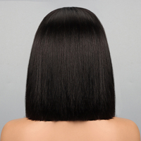 Perruque Courte Bob en Cheveux Humains Indiens avec Dentelle Frontale Transparente Sans Colle, Cheveux de Bébé en Dentelle et Nœuds Blanchis