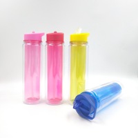 Bouteille d'eau à double paroi avec logo personnalisé, paillettes et paille, gobelet isotherme en plastique transparent