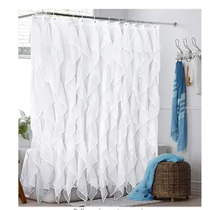 Ruffle Shower Curtain Fabric Bathroom lace Sheer Shower Curtain