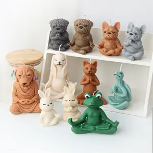 Moules à bougies d'animaux en méditation, moules en résine de lapin et <span class=keywords><strong>bouledogue</strong></span> pour le yoga, décoration de festival, sculpture de grenouille et chaton en prière, moule en silicone pour cire - Product Image 1