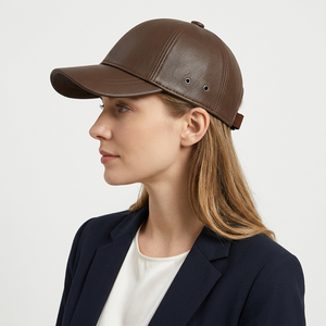 Casquette de baseball en cuir PU marron à 6 panneaux avec sangle réglable, style décontracté pour adultes, unisexe, à porter en toutes saisons - Product Image 1