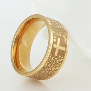 yunnique Men's <b>Titanium</b> Steel <b>Ring</b> Gold Cross Design Spanish Script Jewelry Gift - Product Image 4