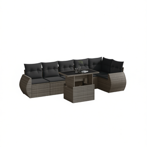 Ensemble de canapés de jardin gris foncé en rotin, mobilier d'extérieur avec coussins en mousse haute densité, design contemporain imperméable - Product Image 1