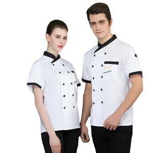 100% Polyester Phục Vụ Nhà Bếp Snap-Fastener Đầu Bếp Áo Khoác Ngắn Tay Áo Sơ Mi Cho Công Việc Trong Nhà Hàng Đồng Phục - Product Image 1